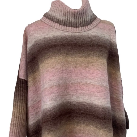 LOFT Ombre Boyfriend Cowl Neck Poncho Oversized Sweater in Pink/Brown Size L - Picture 6 of 10